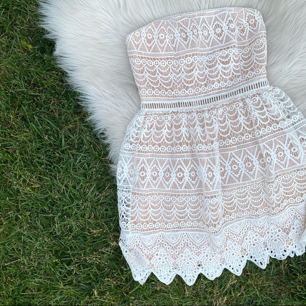 Socialite white crochet lace halter mini dress XS